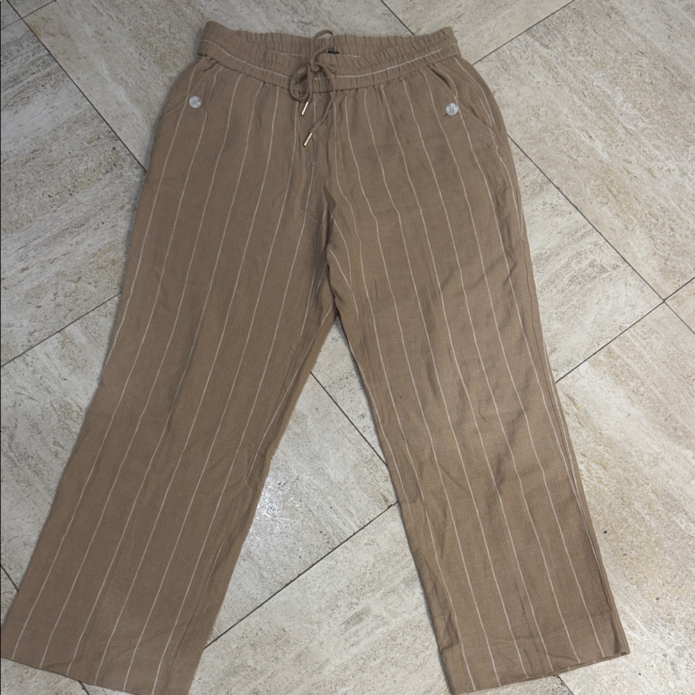 Jones New York Tan Striped Wide Legged Pants